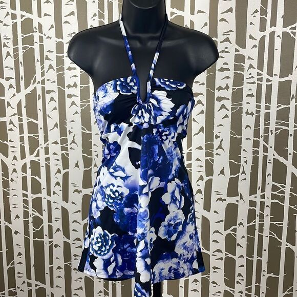 Shape FX Floral Print Swimsuit Dress Halter Neck sz 4 - Picture 1 of 16